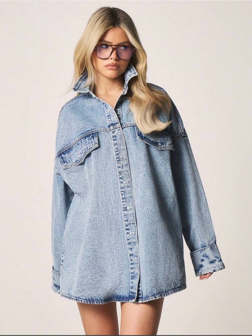 NWOT! Missguided Light Blue Oversized Denim Button-Down Shirt Jacket